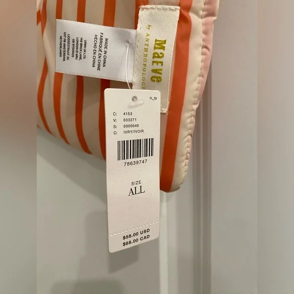 Maeve Anthropologie coral striped puffer scarf, BRAND NEW - Picture 3 of 3